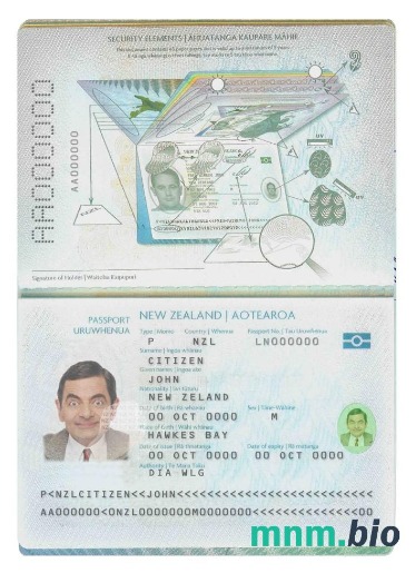 Szablon paszportu Nowej Zelandii w formacie PSD, w pełni edytowalny (2009-2016) przykład w formacie PSD